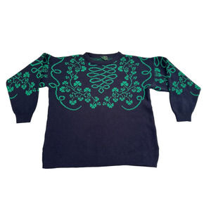 Emerald Isle Ireland Blue Green Fair Isle Clovers Mens Large Sweater